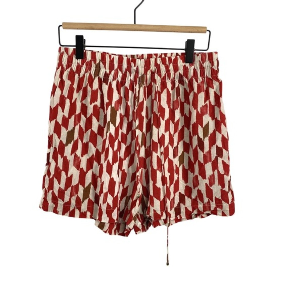 Red Patterned Elastic Waist Women's Shorts